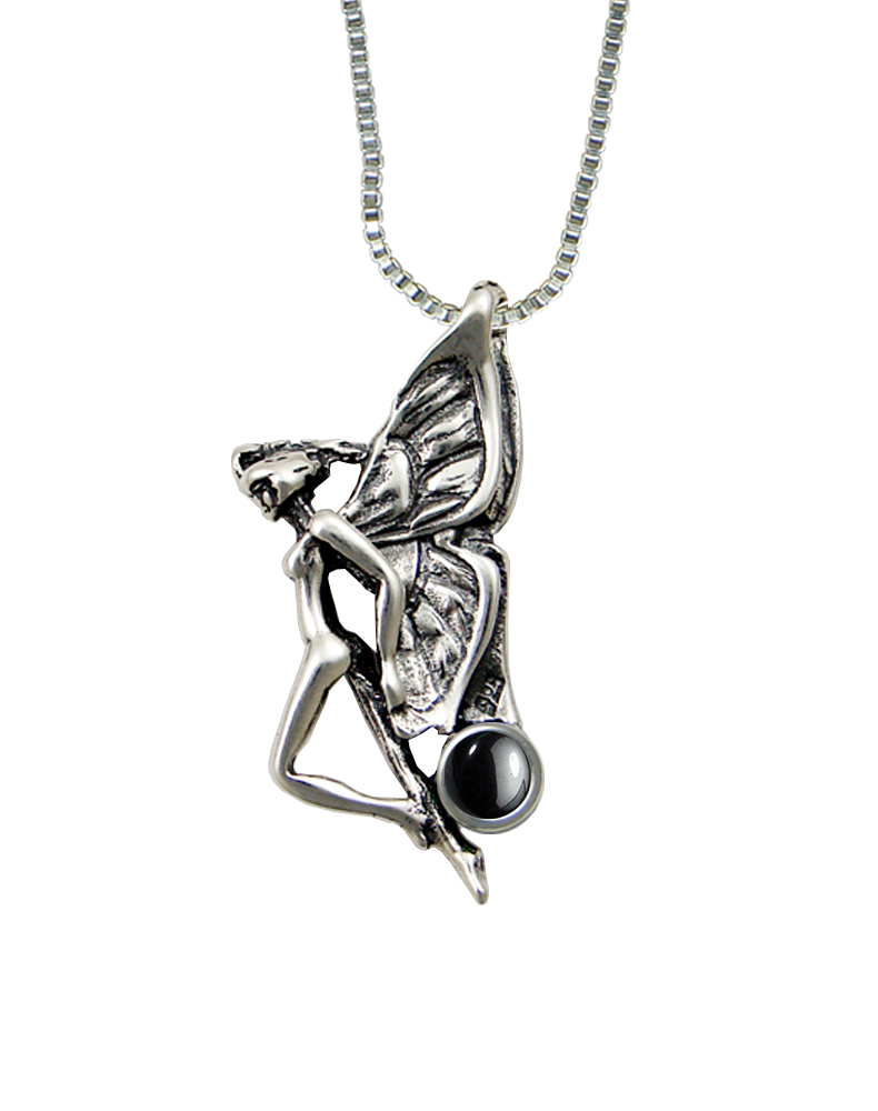 Sterling Silver Fairy of the Summer Sky Pendant With Hematite